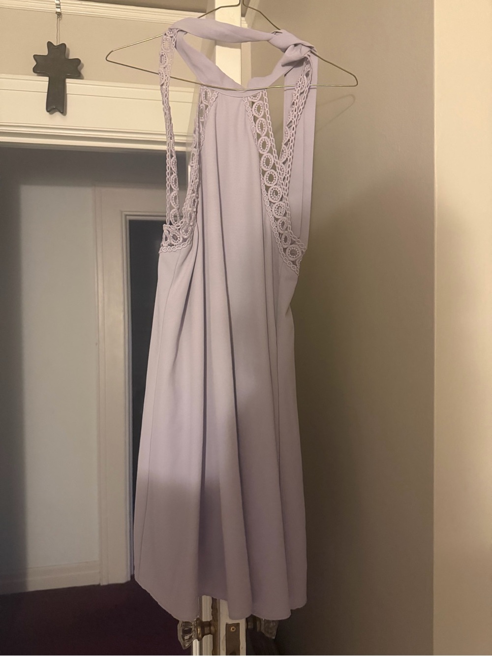 Lulu's Lavender Halter Backless Lace-Trim Dress